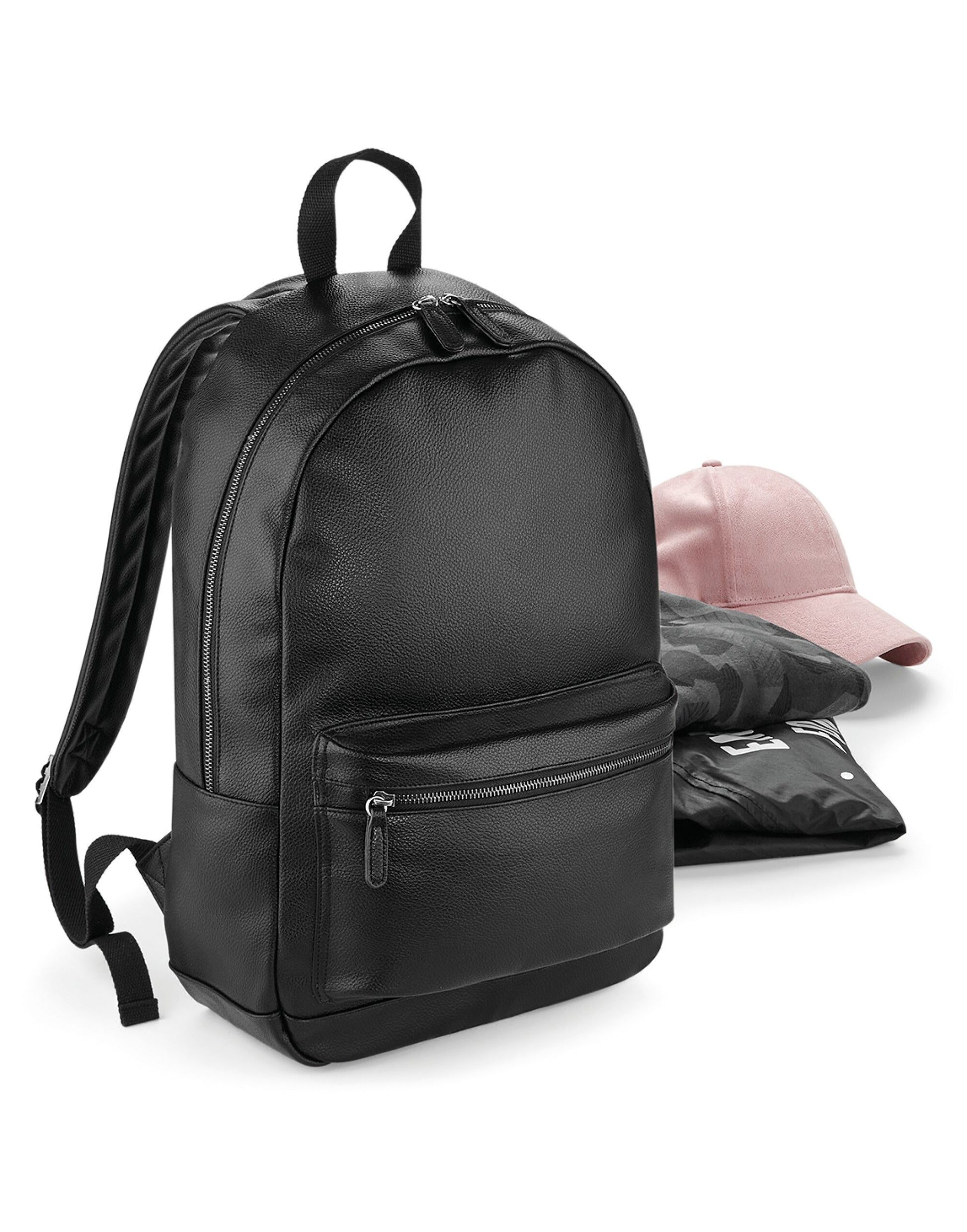 Faux Leather Fashion Backpack - Black