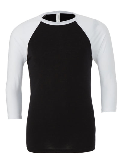 Canvas Unisex 3/4 Sleeve Baseball Tee - Black/White