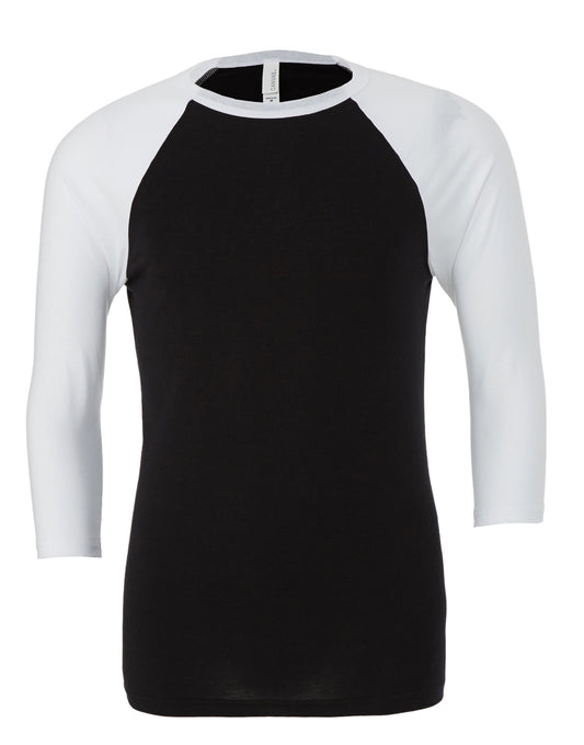 Canvas Unisex 3/4 Sleeve Baseball Tee - Black/White