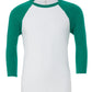 Canvas Unisex 3/4 Sleeve Baseball Tee - White/Kelly Green