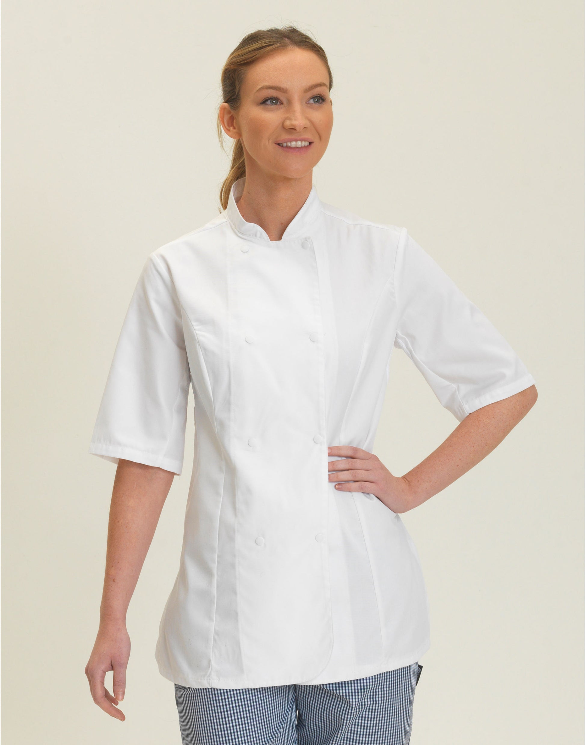 Ladies' Short Sleeve Fitted Chef's Jacket - White