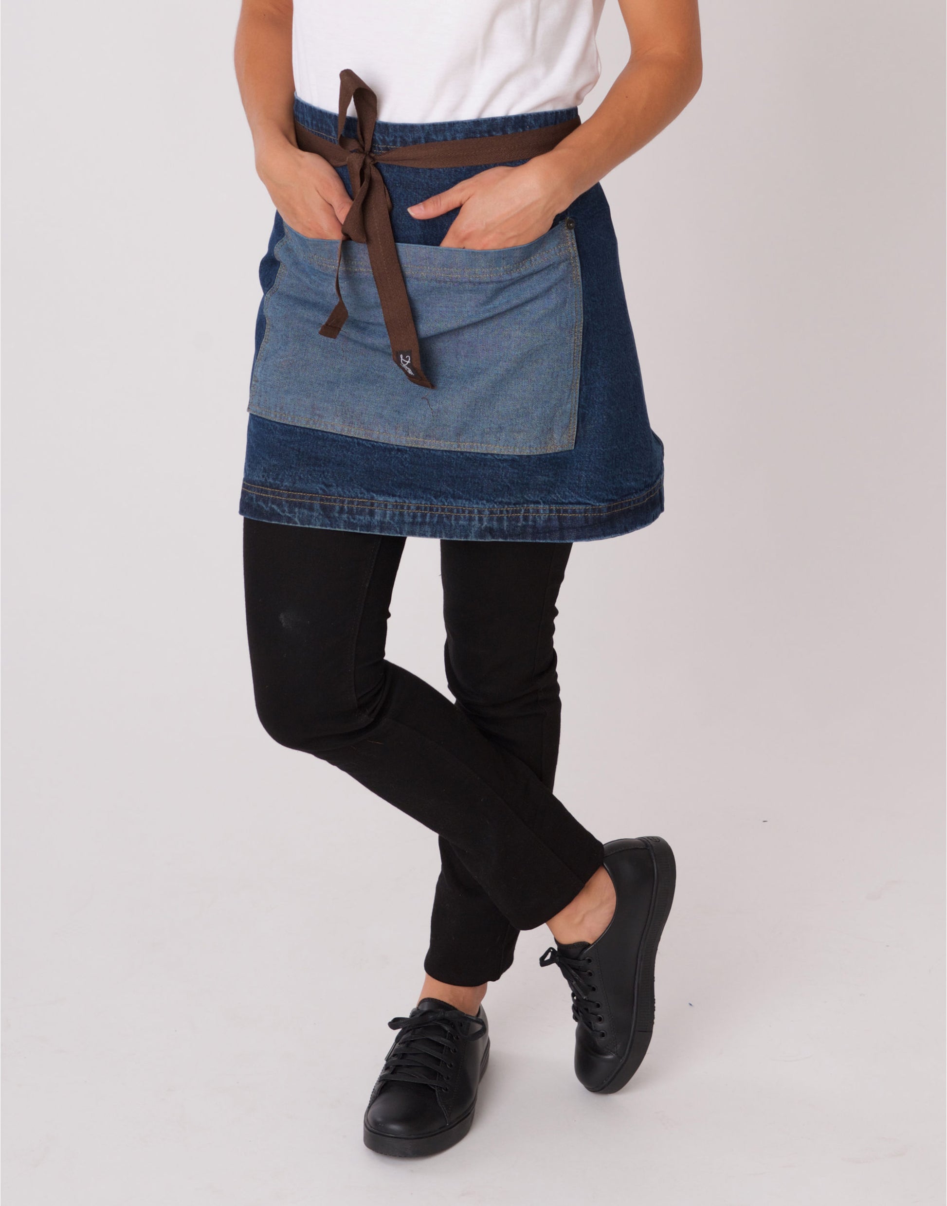 Washed Denim Contrast Waist Apron - Washed Blue Denim