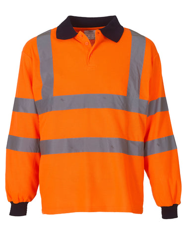 Hi-Vis Long Sleeve Polo Shirt - Hi Vis Orange