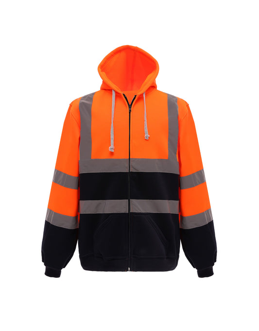 Hi-Vis Zipped Hoodie - Hi Vis Orange/Navy