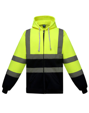 Hi-Vis Zipped Hoodie - Hi-Vis Yellow/Navy