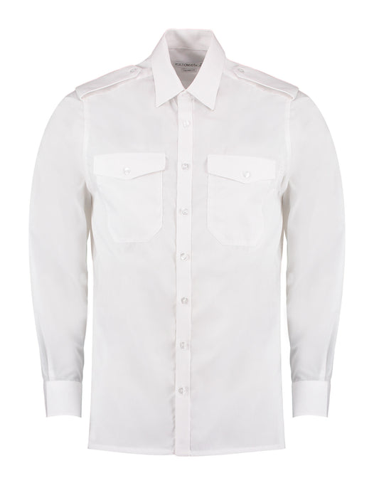 Tailored Fit Long Sleeved Pilot Shirt - White