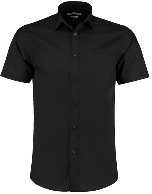 Tailored Fit Short Sleeve Poplin Shirt - Black