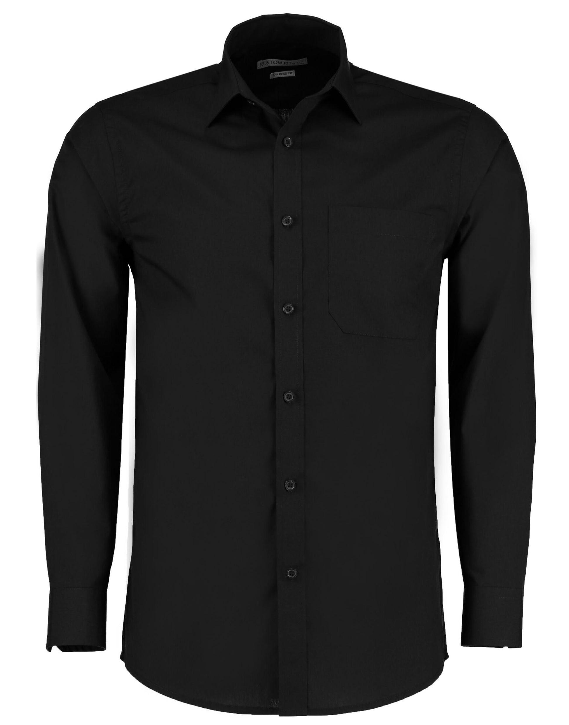 Tailored Fit Long Sleeve Poplin Shirt - Black