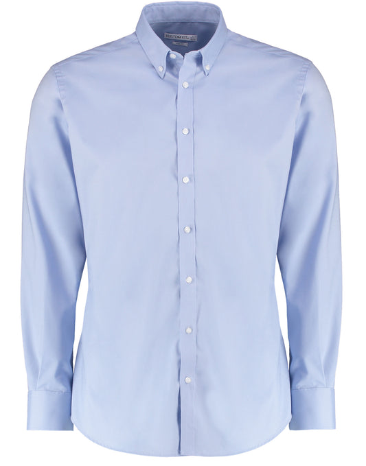 Slim Fit Long Sleeve Stretch Oxford Shirt - Light Blue