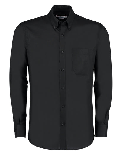 Slim Fit Long Sleeve Workwear Oxford Shirt - Black