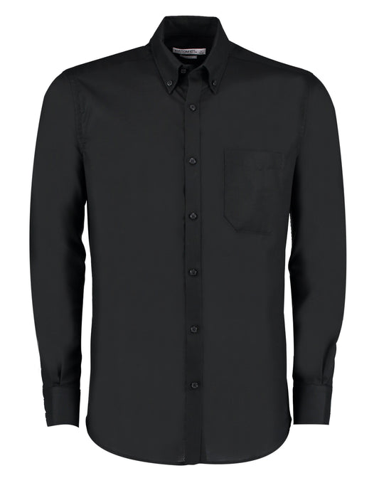 Slim Fit Long Sleeve Workwear Oxford Shirt - Black
