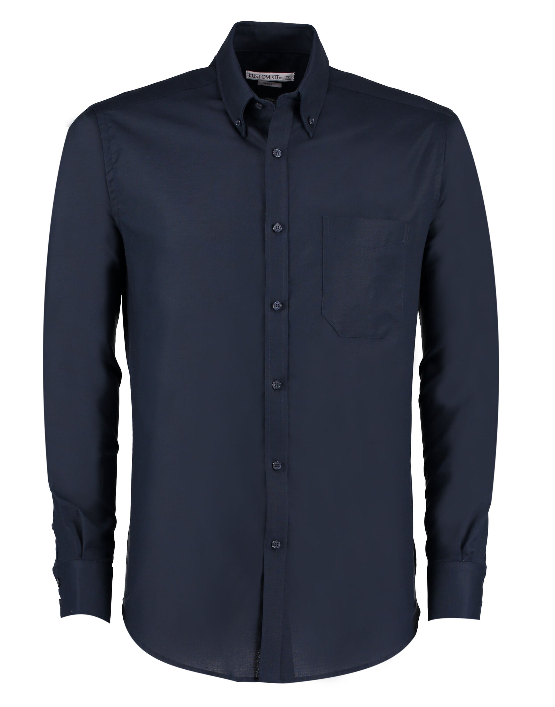 Slim Fit Long Sleeve Workwear Oxford Shirt - Navy
