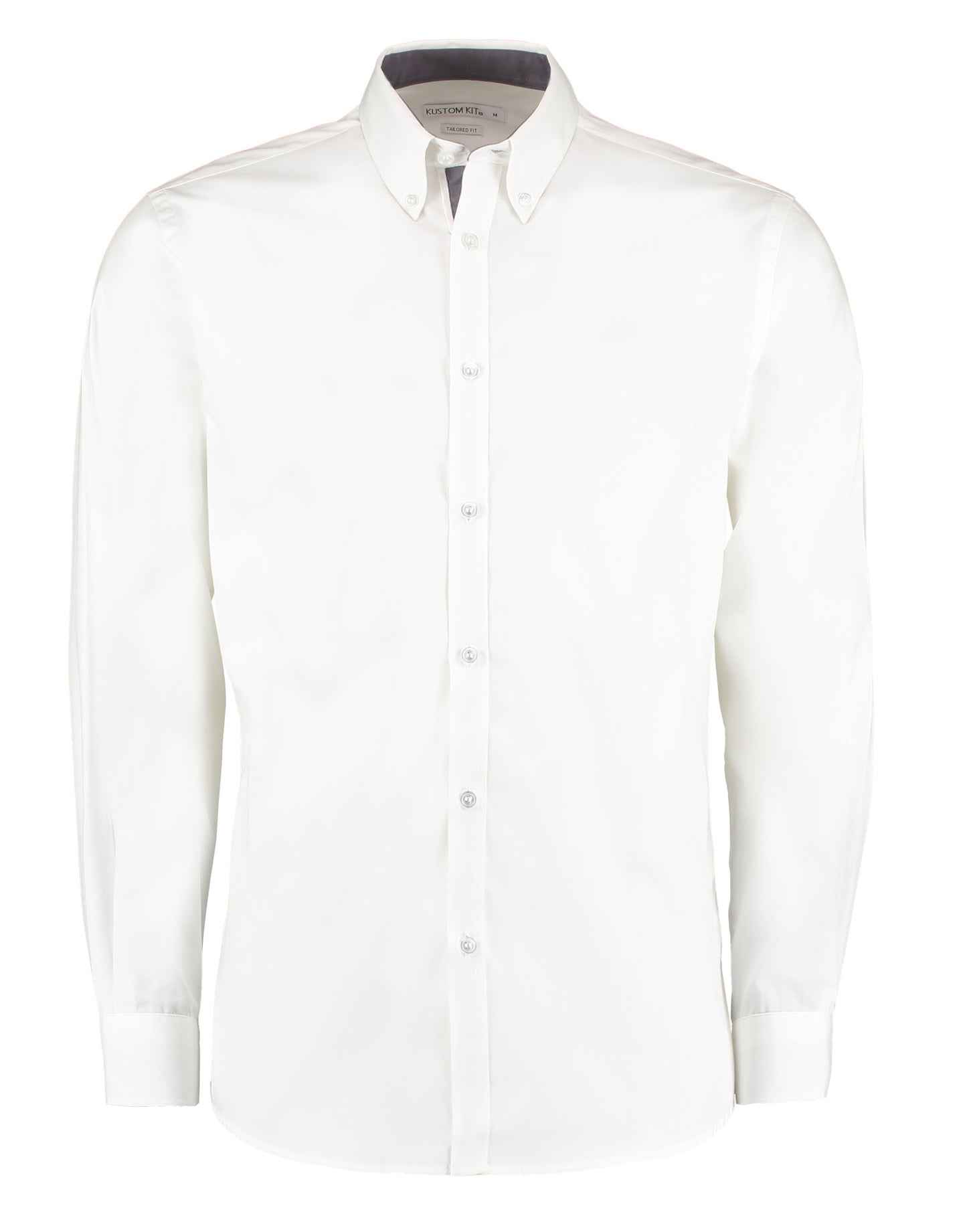 Tailored Fit Long Sleeve Premium Contrast Oxford Button Down Collar Shirt - White/Mid Blue