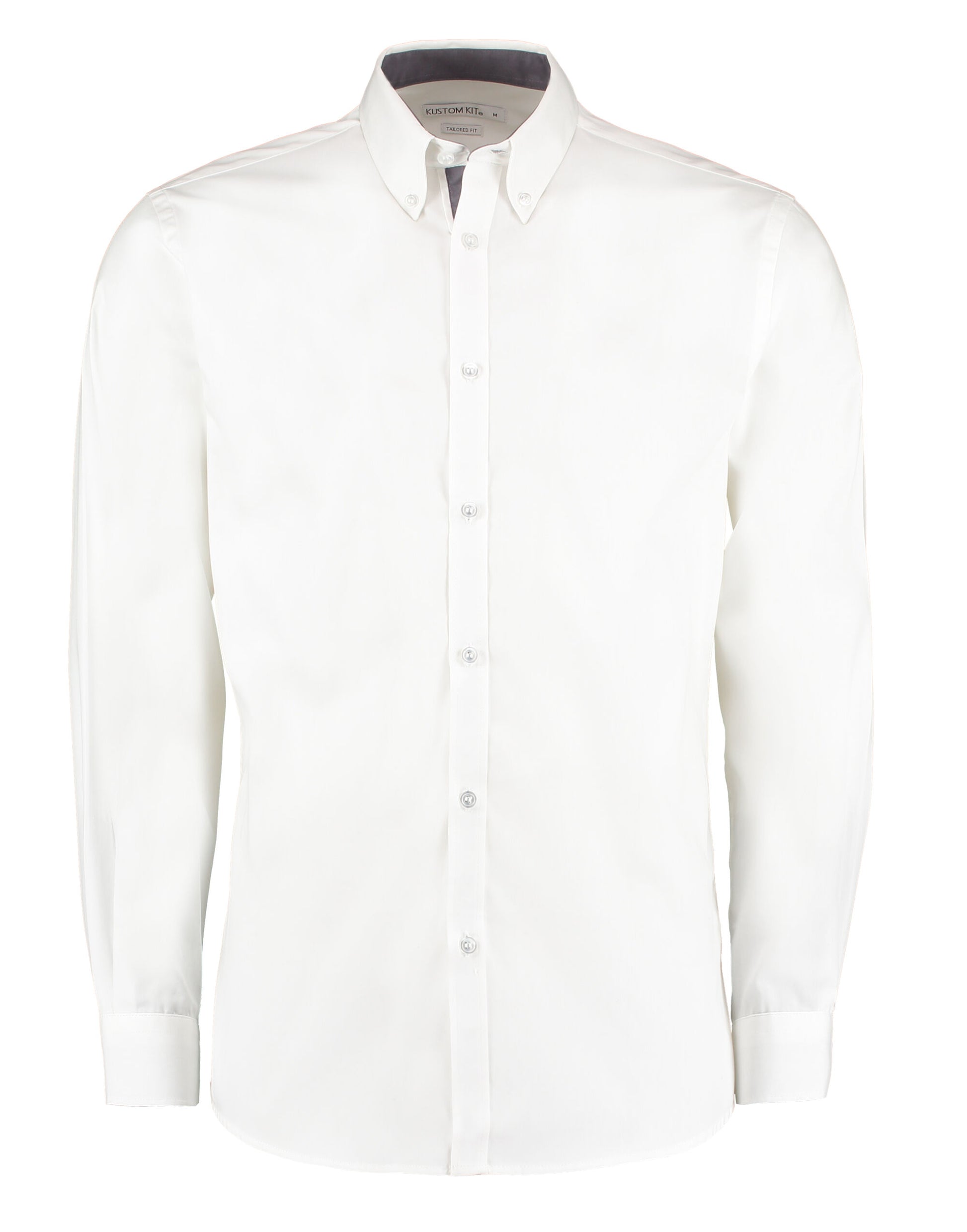 Tailored Fit Long Sleeve Premium Contrast Oxford Button Down Collar Shirt - White/Mid Blue