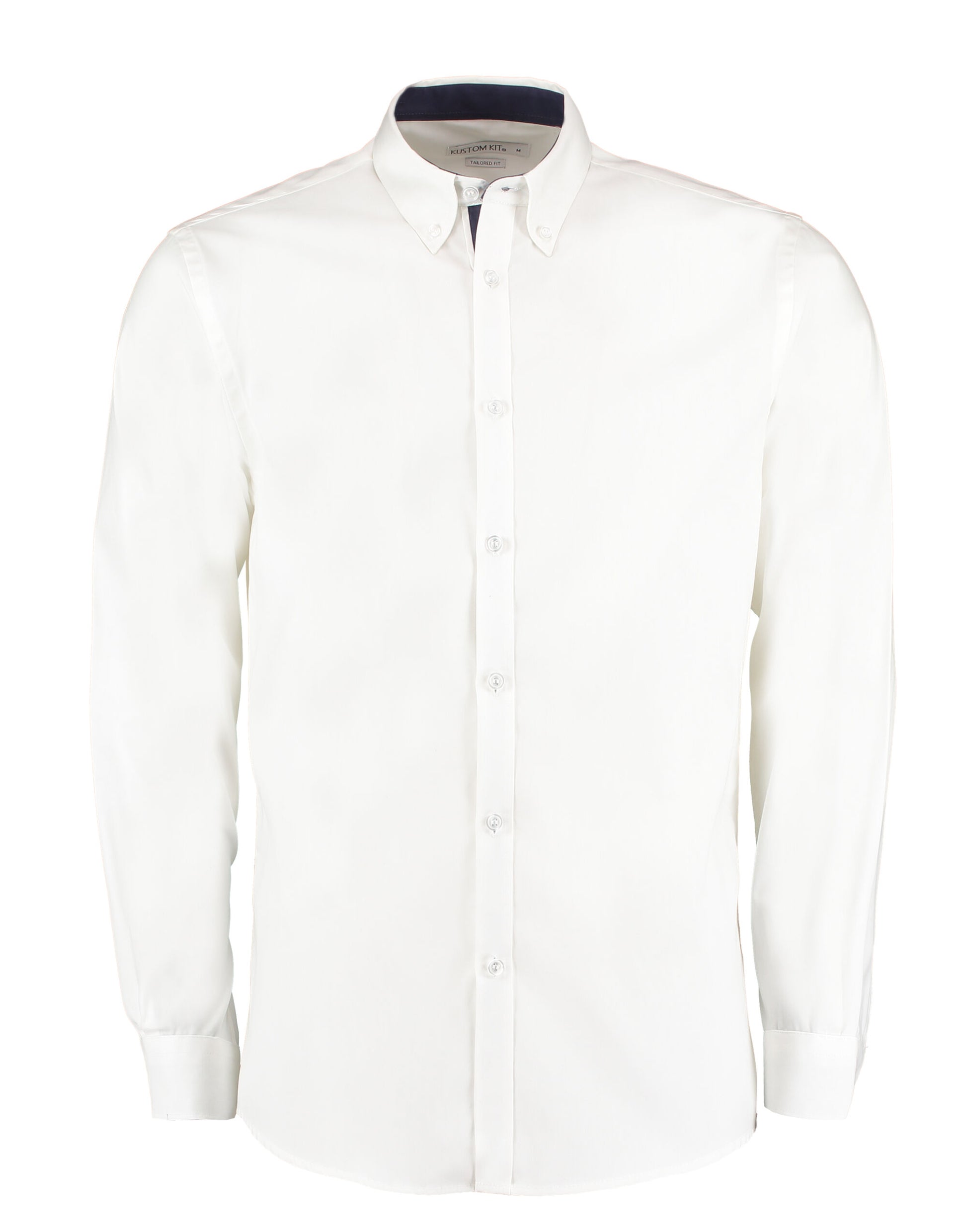 Tailored Fit Long Sleeve Premium Contrast Oxford Button Down Collar Shirt - White/Navy