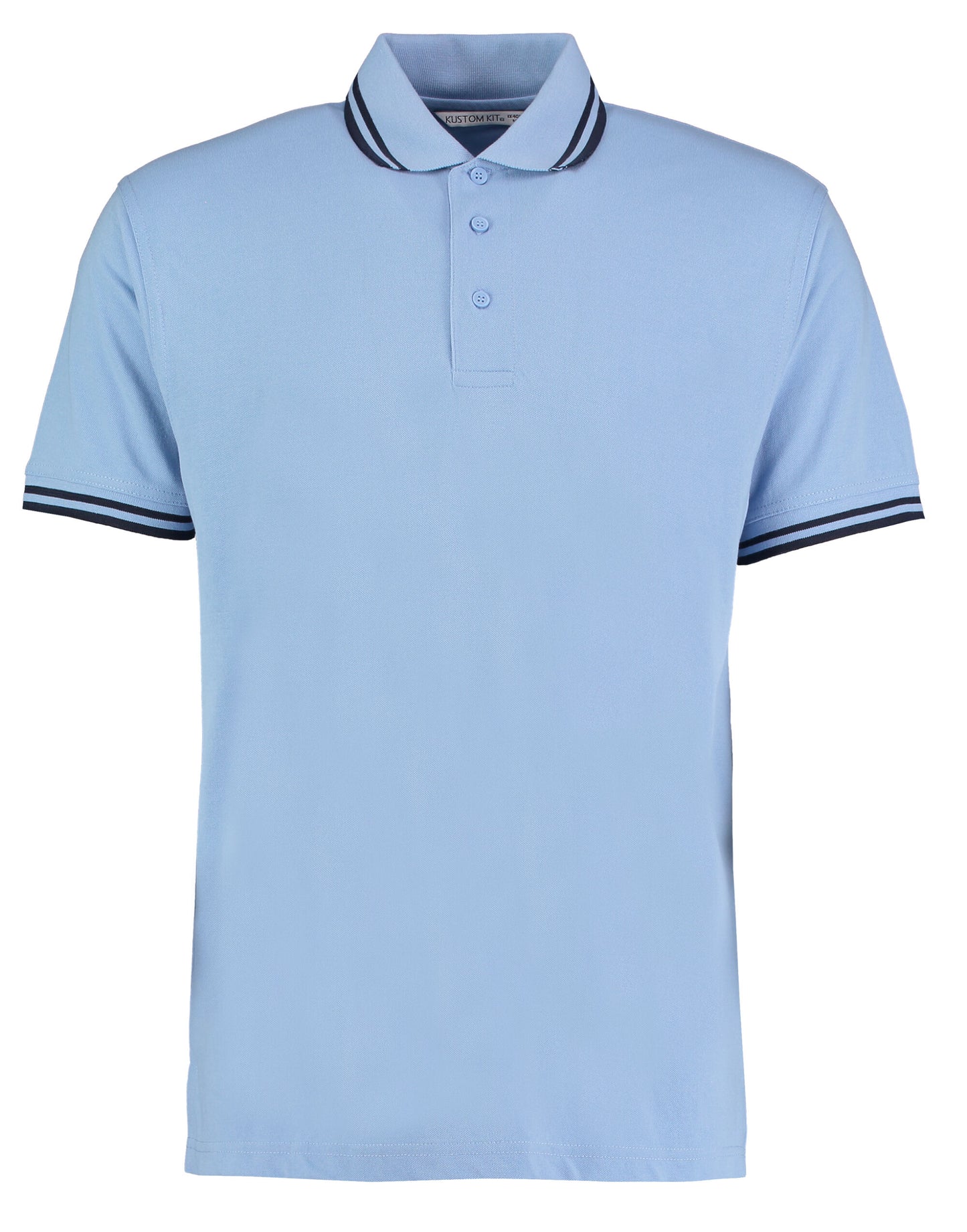 Classic Fit Tipped Collar Polo - Light Blue/Navy