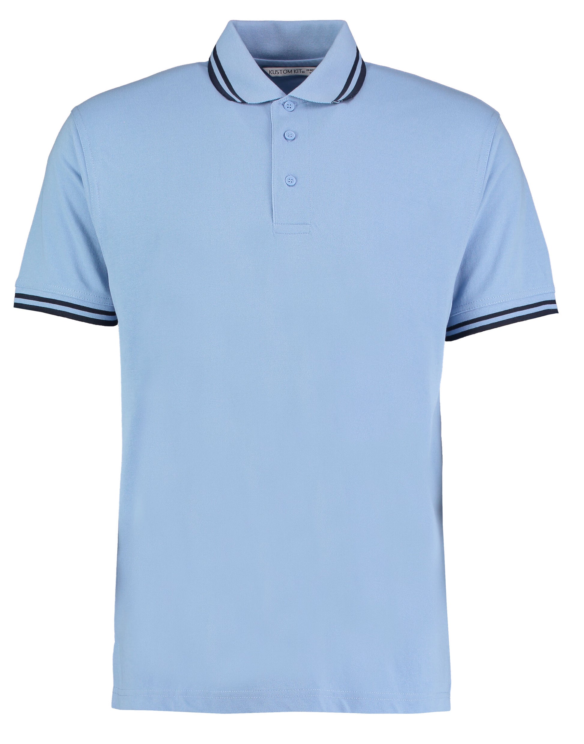 Classic Fit Tipped Collar Polo - Light Blue/Navy