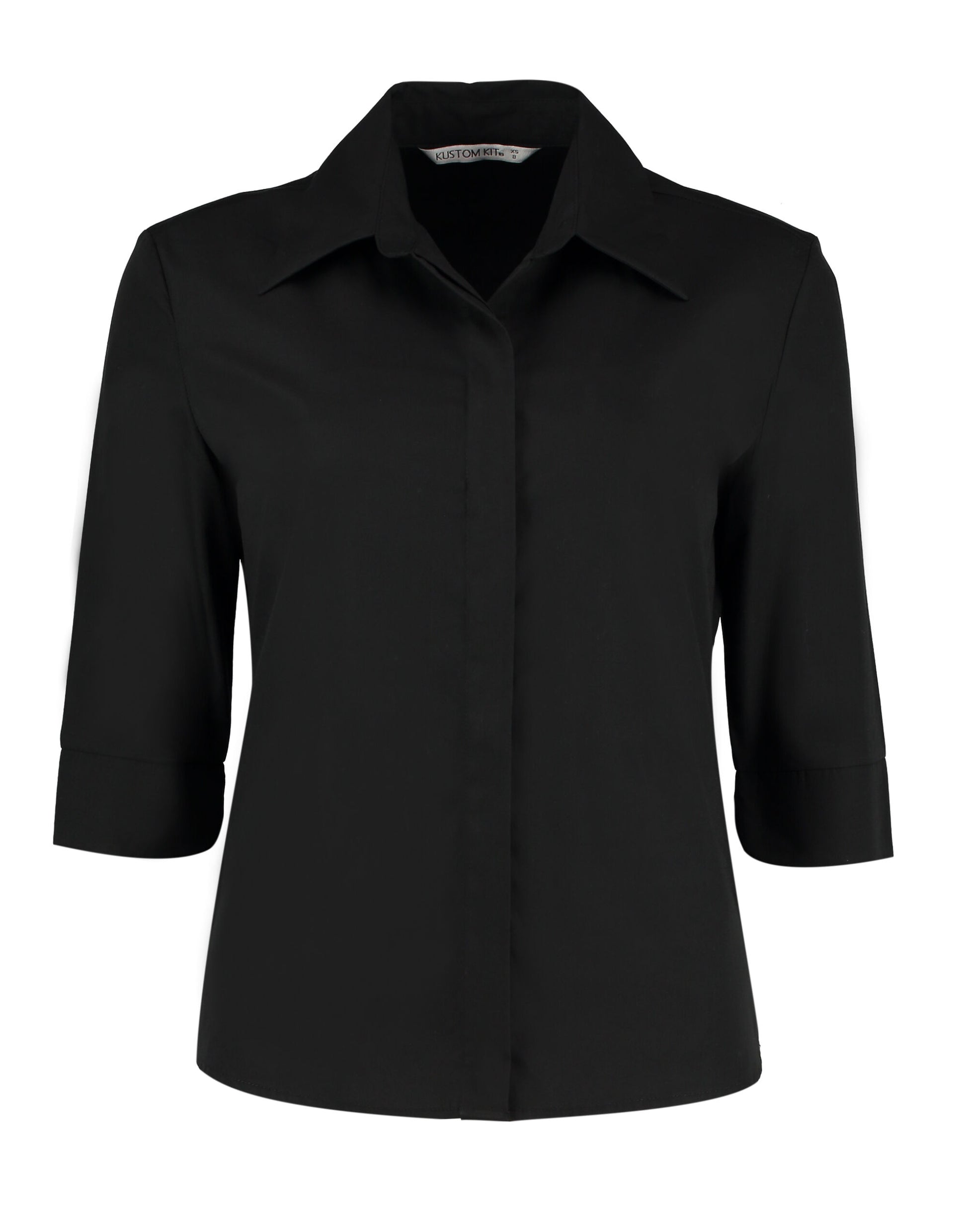 Tailored Fit 3/4 Sleeve Continental Blouse - Black