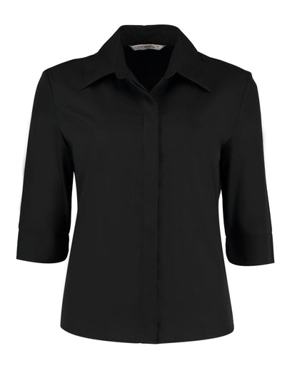 Tailored Fit 3/4 Sleeve Continental Blouse - Black