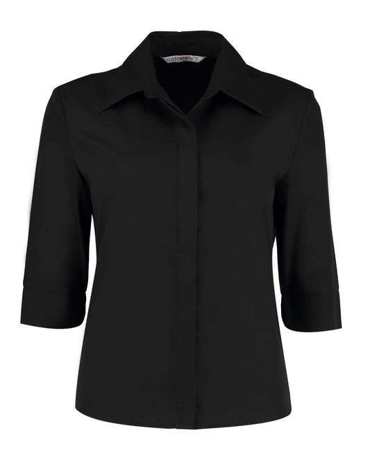 Tailored Fit 3/4 Sleeve Continental Blouse - Black