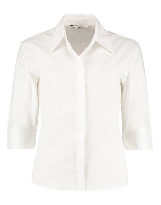 Tailored Fit 3/4 Sleeve Continental Blouse - White