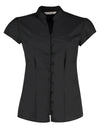Tailored Fit Cap Sleeve Mandarin Collar Blouse - Black