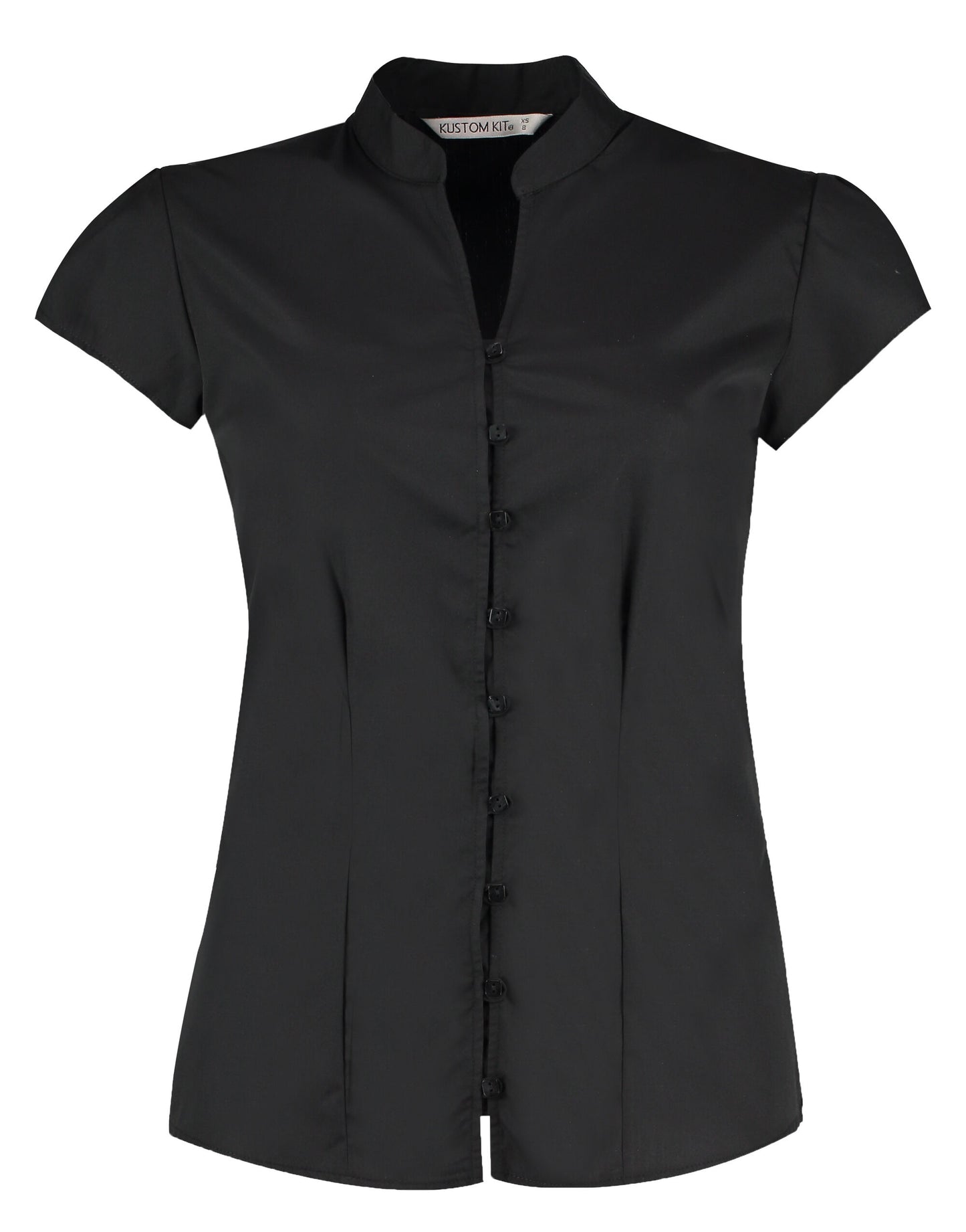 Tailored Fit Cap Sleeve Mandarin Collar Blouse - Black