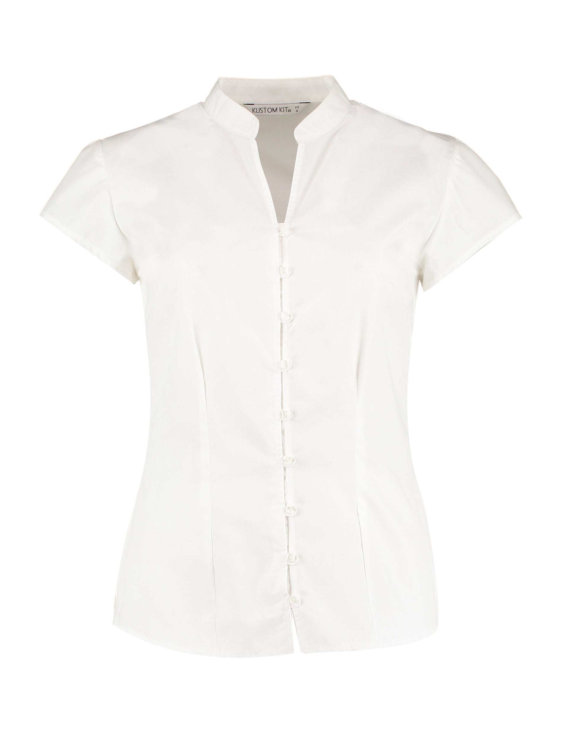 Tailored Fit Cap Sleeve Mandarin Collar Blouse - White