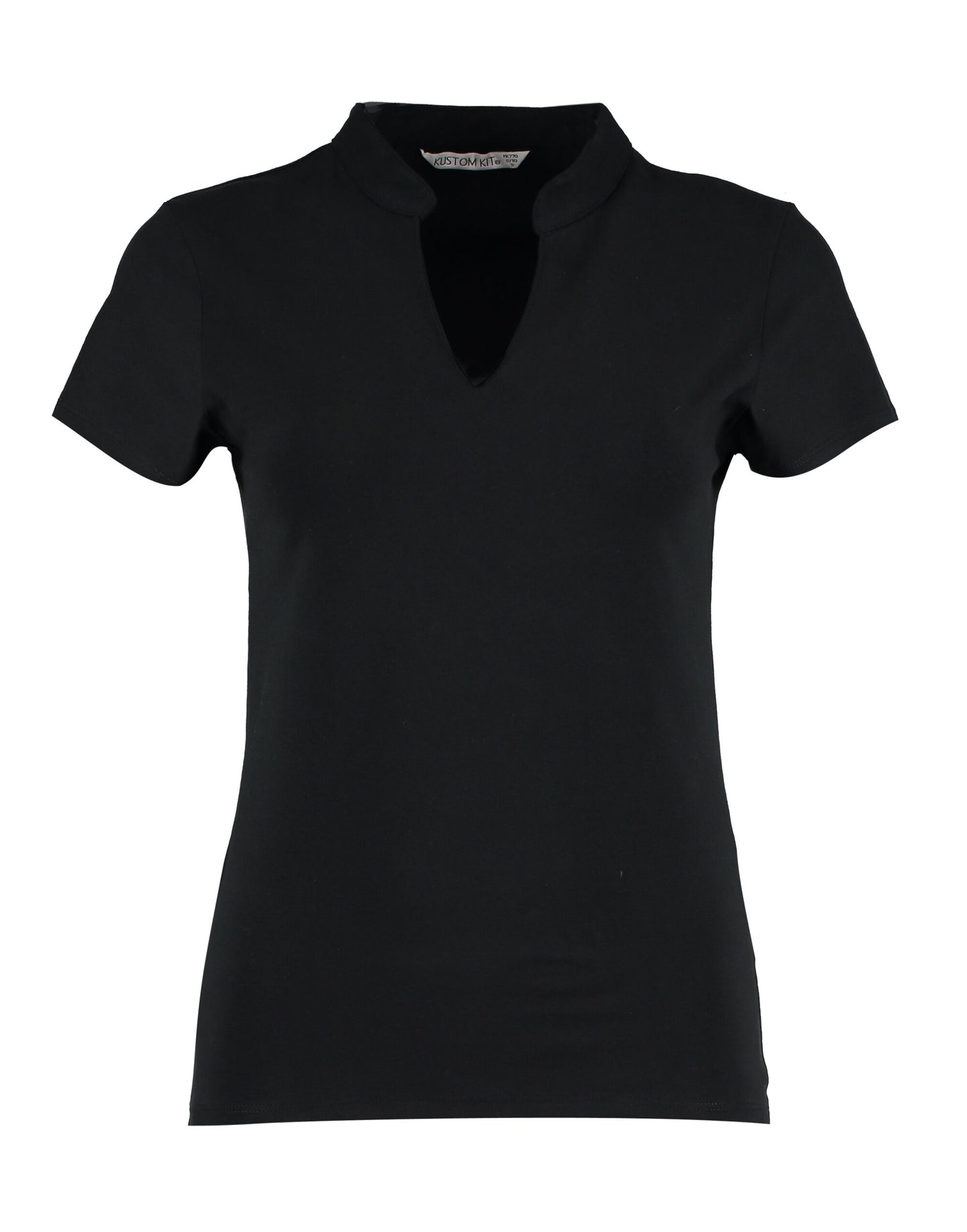Regular Fit Short Sleeve Mandarin Colar Top - Black