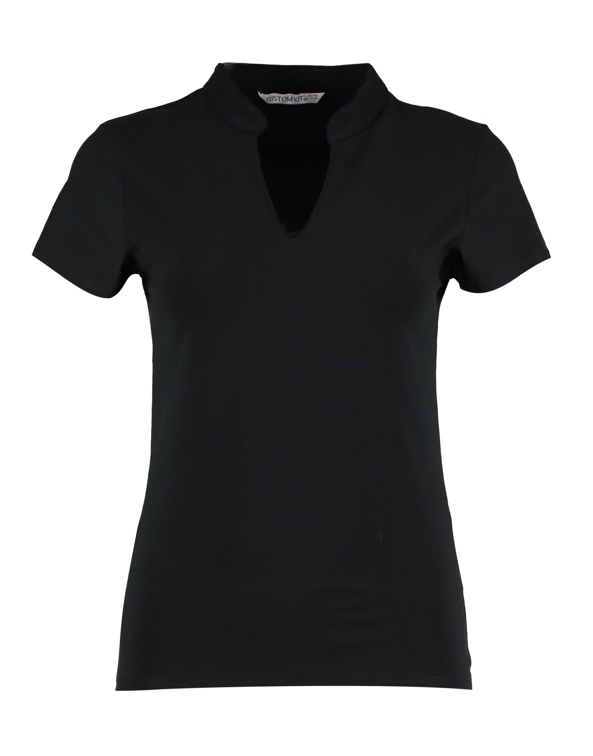 Regular Fit Short Sleeve Mandarin Colar Top - Black