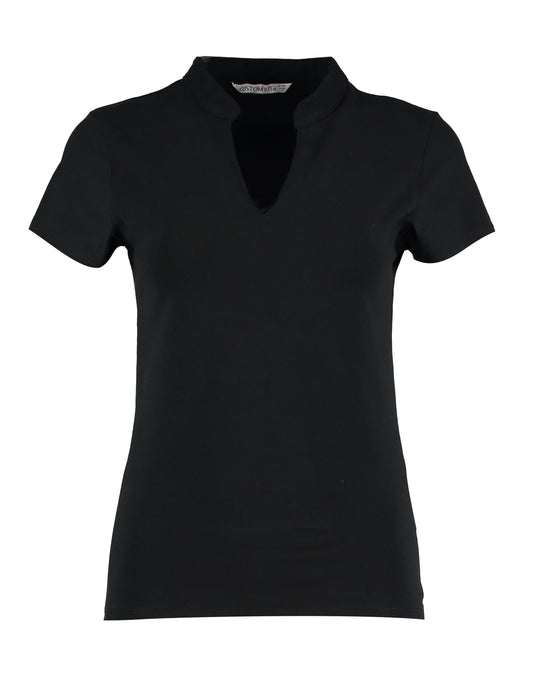 Regular Fit Short Sleeve Mandarin Colar Top - Black