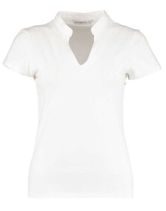 Regular Fit Short Sleeve Mandarin Colar Top - White
