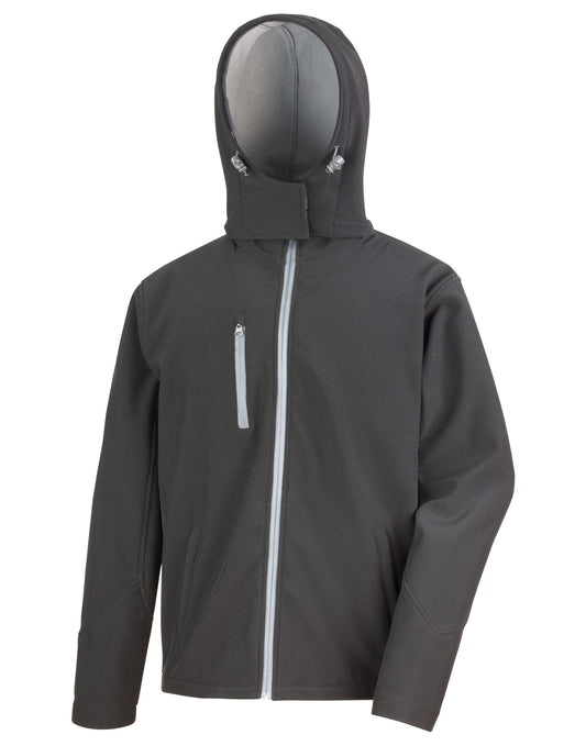 Men's Recycled Hooded Softshell - Black/ Grey