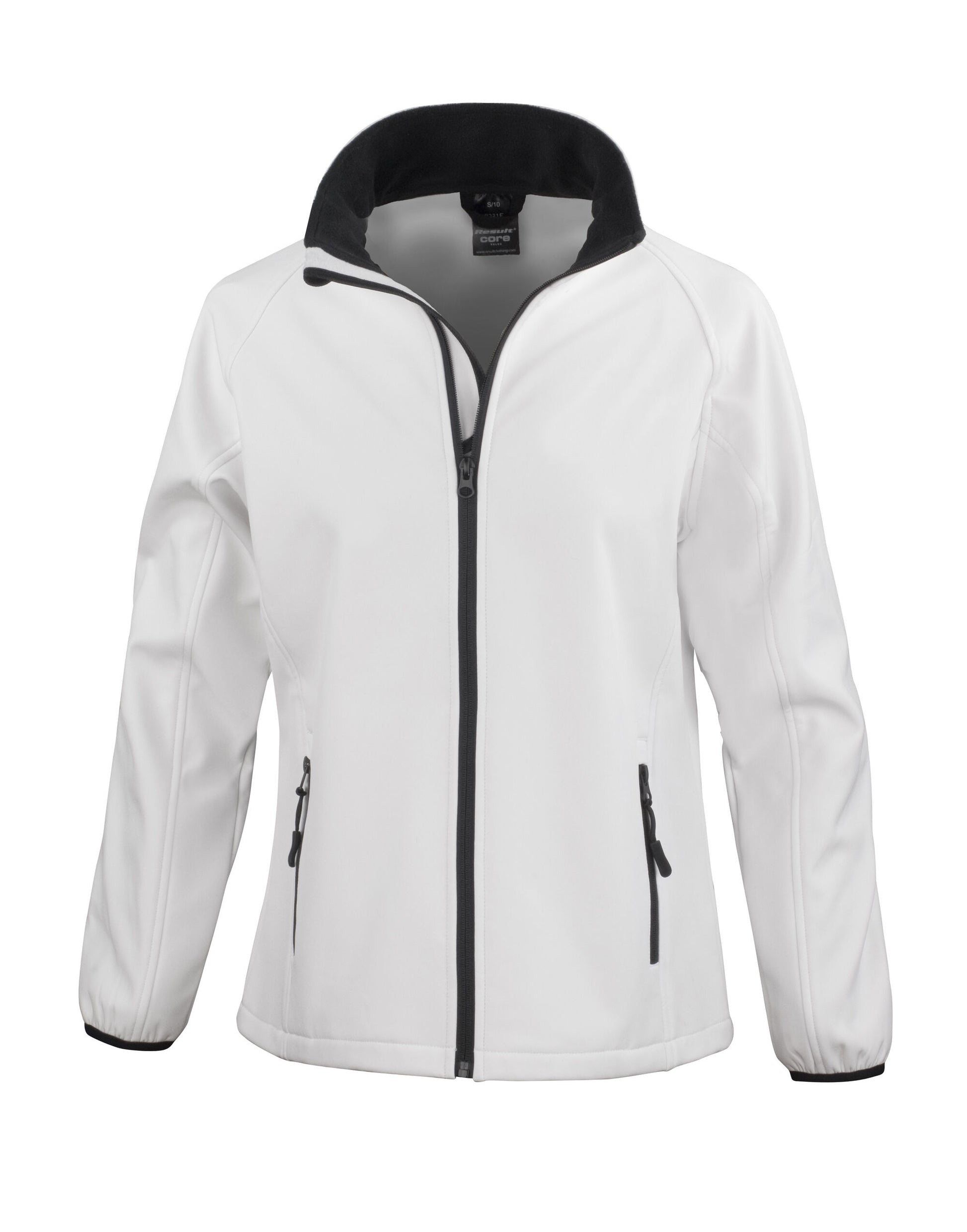 Ladies' Printable Softshell Jacket with Recycled Inner Fleece - White/Black