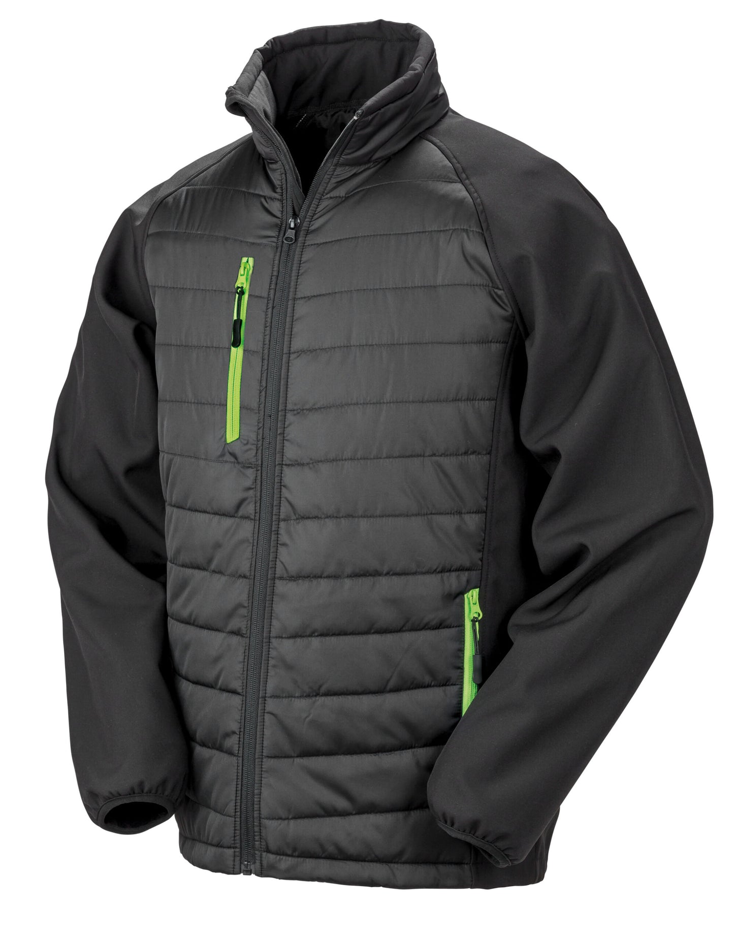 Compass Padded Softshell Jacket - Black/Lime Green