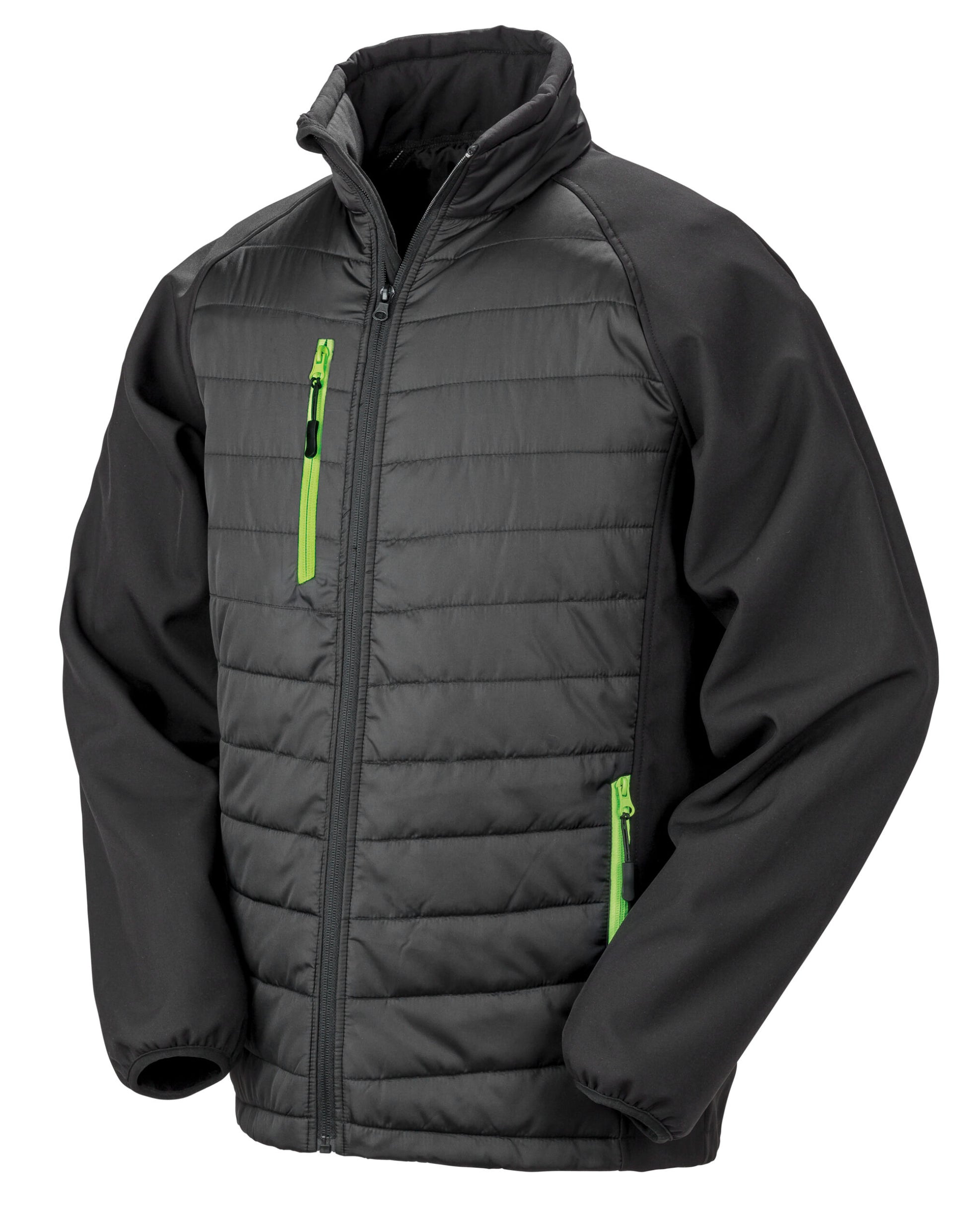 Compass Padded Softshell Jacket - Black/Lime Green