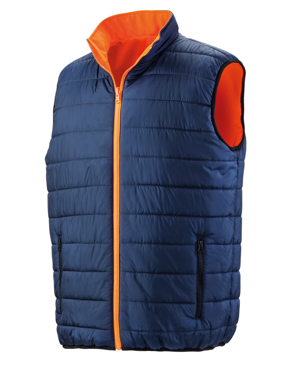 Reversible Soft Padded Safety Gilet - Fluorescent Orange/Navy
