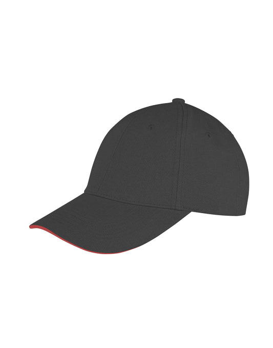 Memphis Brushed Cotton Low Profile Sandwich Peak Cap - Black/Red