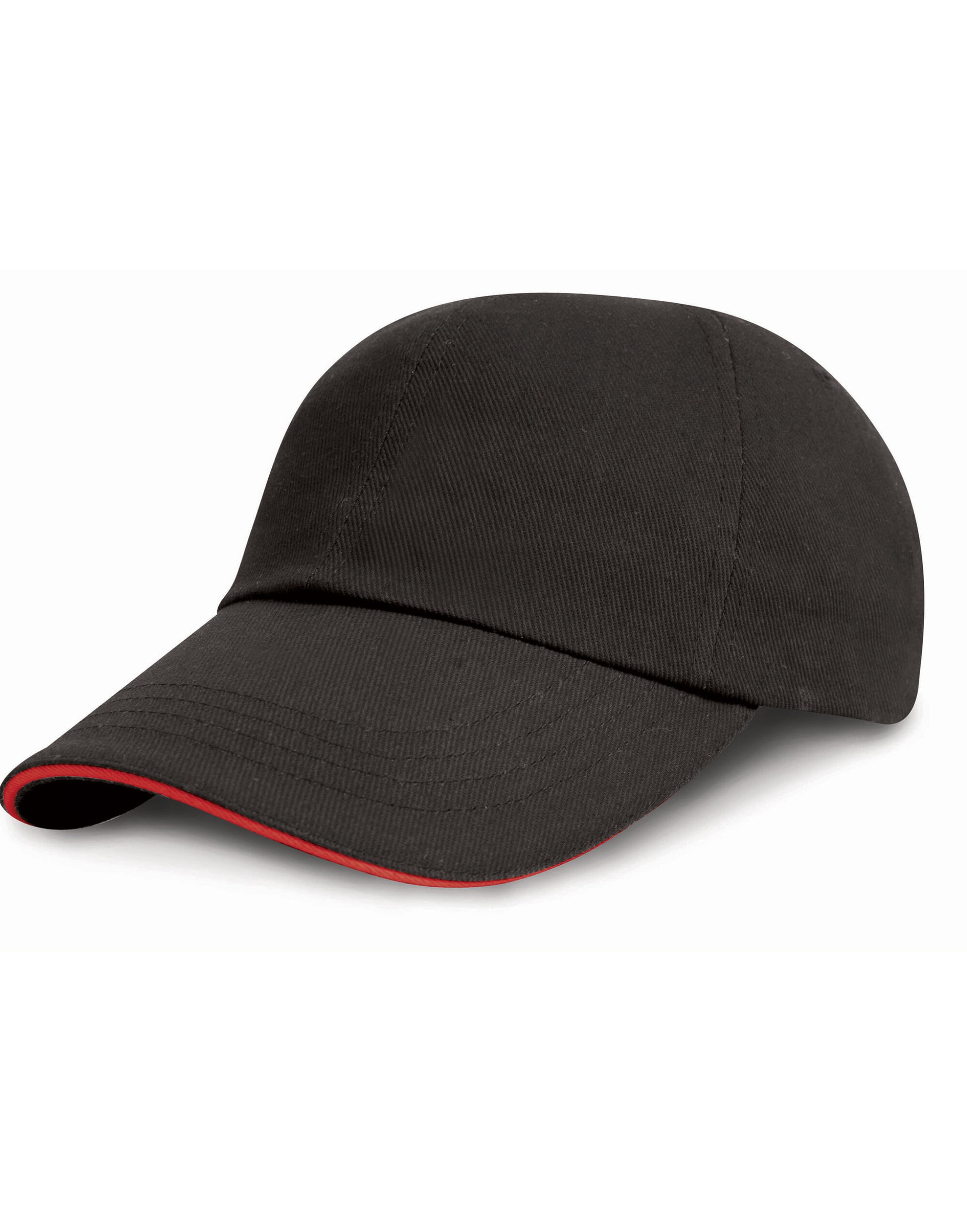 Low Profile Heavy Brushed Cotton Cap with Sandwich Peak - Black/Red