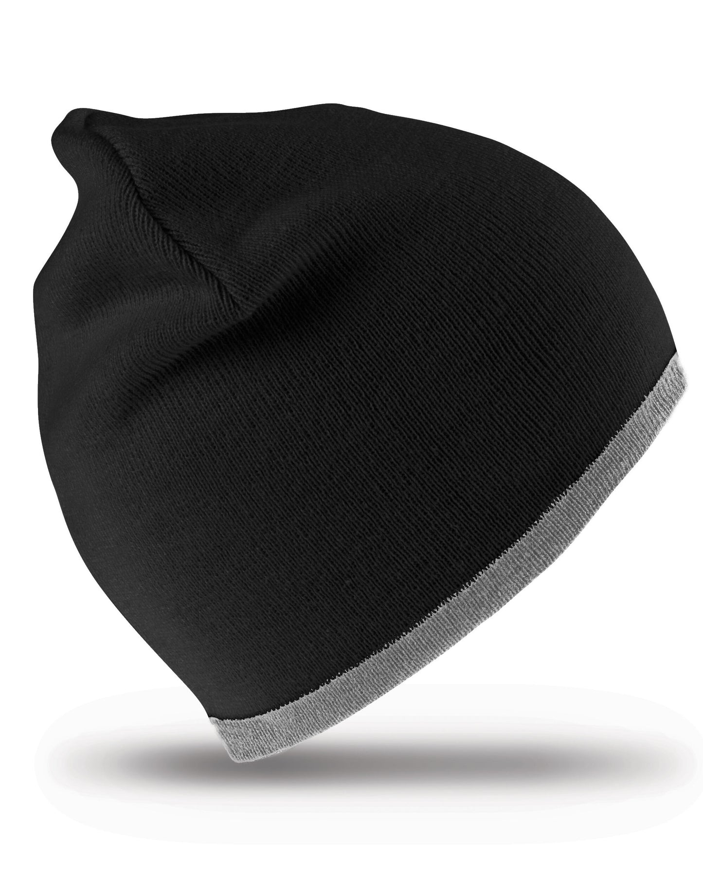 Soft Feel Cuffless Reversible Beanie - Black/ Grey