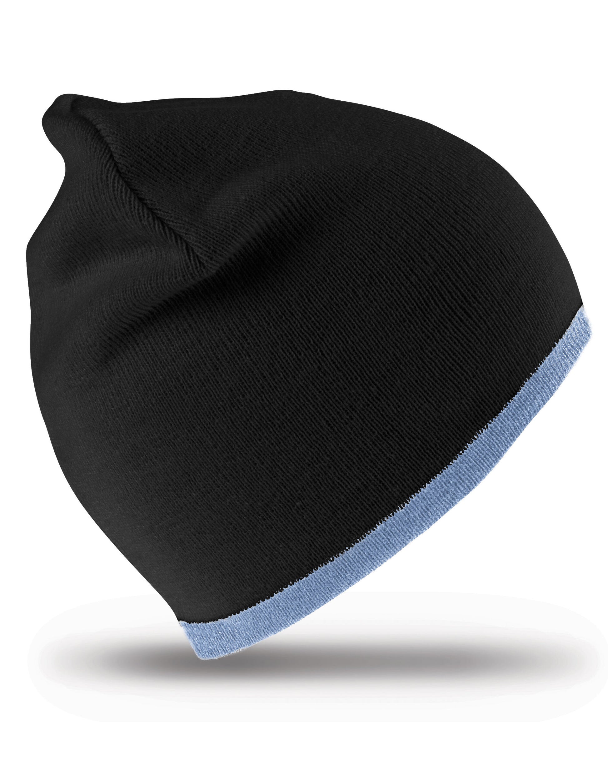 Soft Feel Cuffless Reversible Beanie - Black/Sky