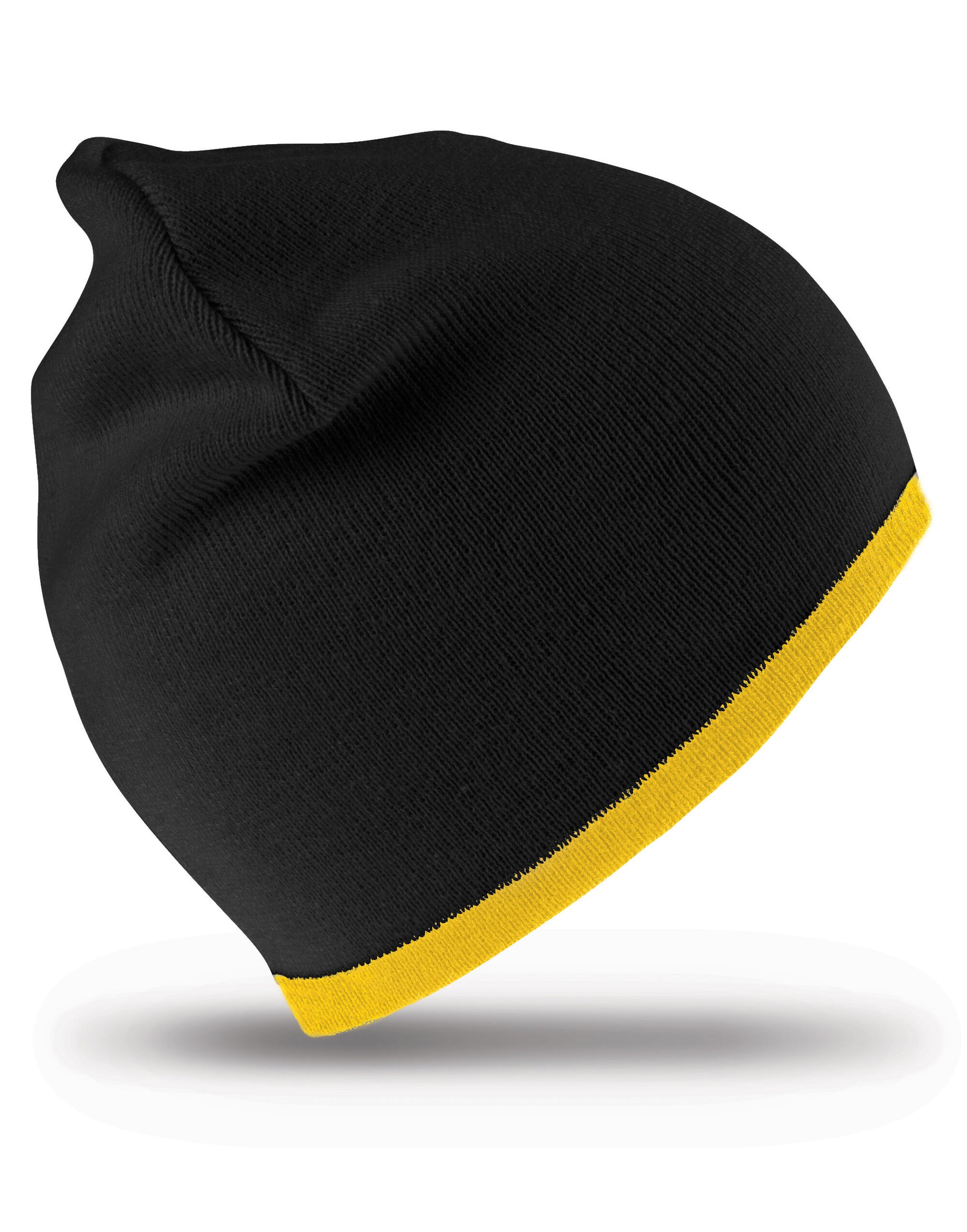 Soft Feel Cuffless Reversible Beanie - Black/Yellow