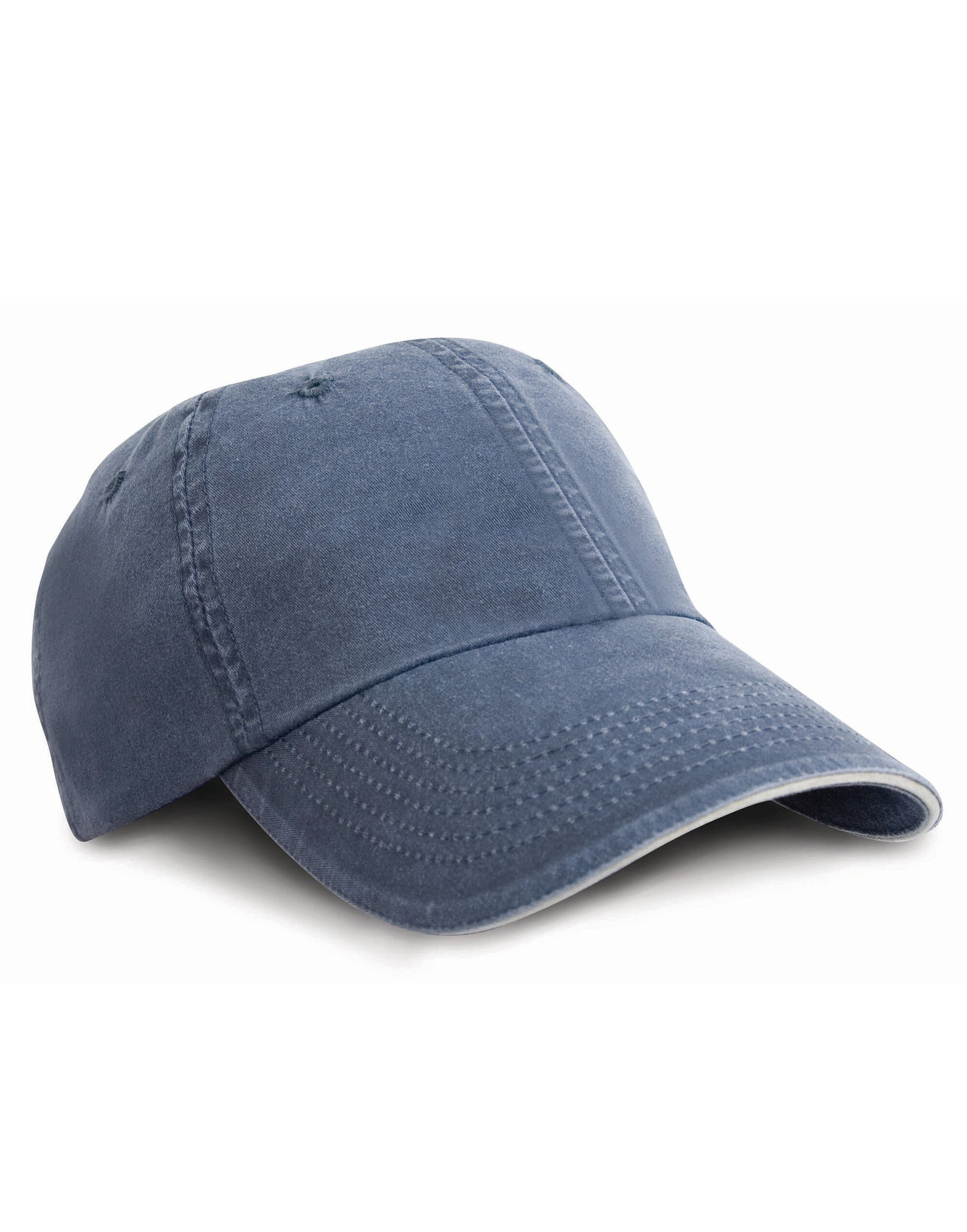 Washed Fine Line Cotton Cap with Sandwich Peak - Navy/Putty