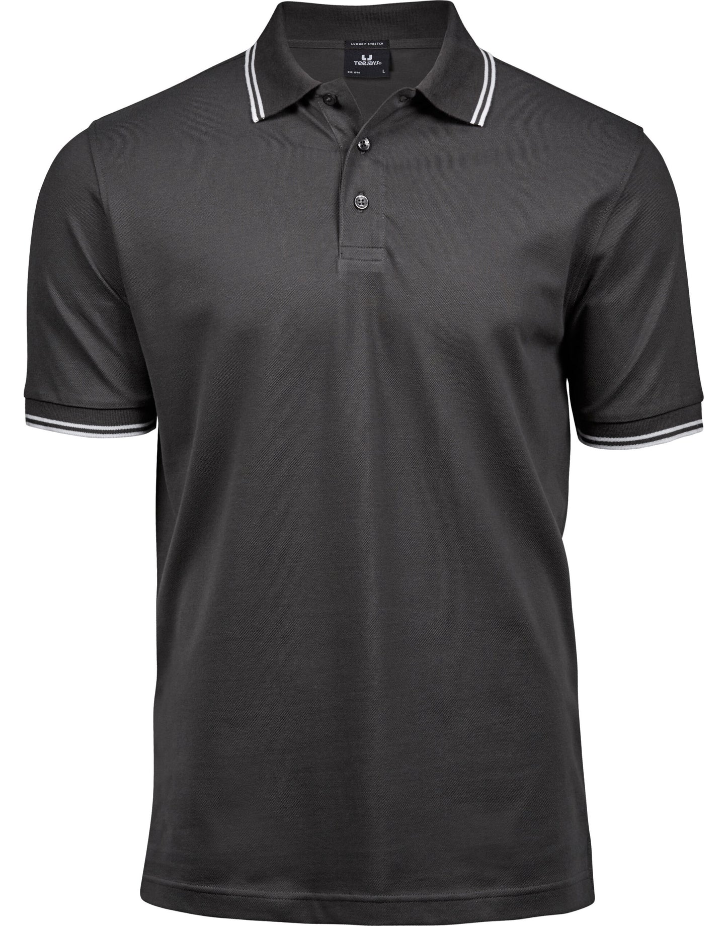 Men's Luxury Stripe Stretch Polo - Dark Grey/White