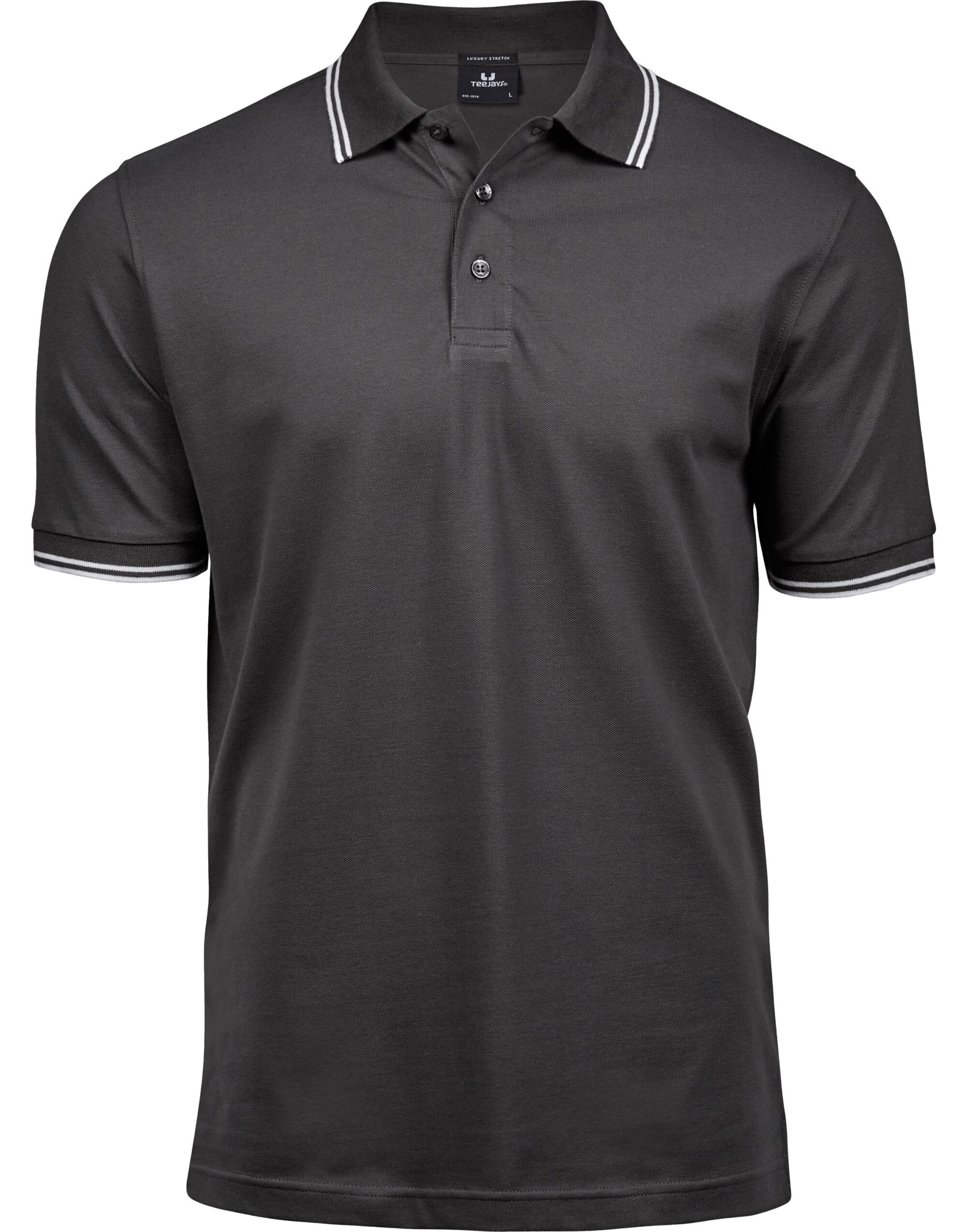 Men's Luxury Stripe Stretch Polo - Dark Grey/White