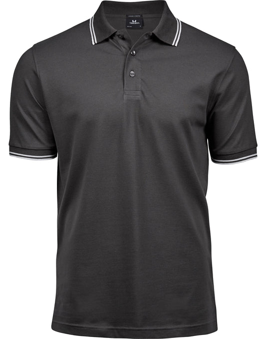 Men's Luxury Stripe Stretch Polo - Dark Grey/White