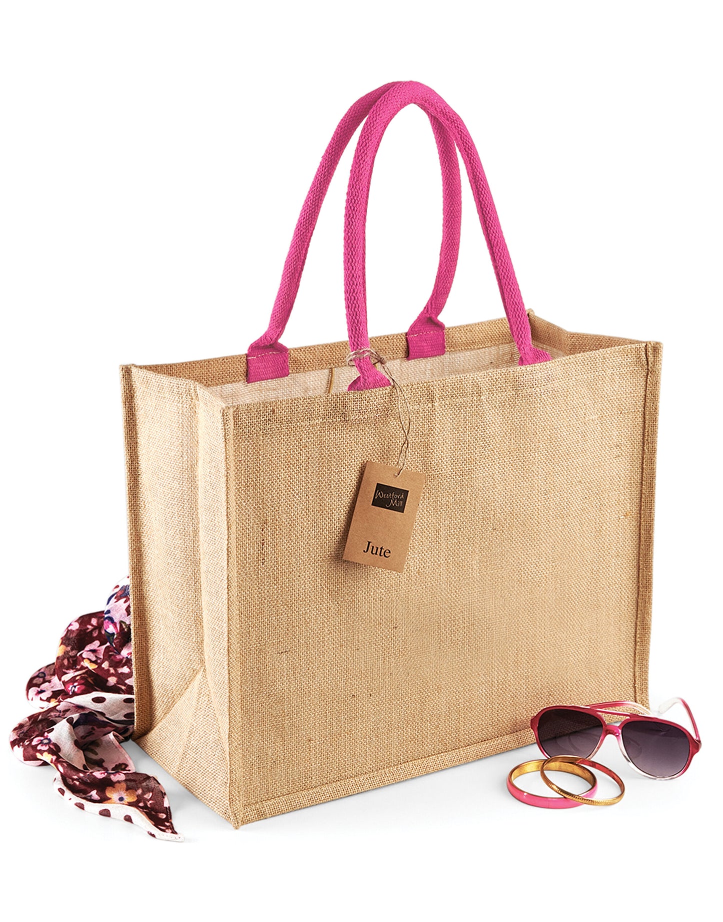 Jute Classic Shopper - Natural/Fuchsia