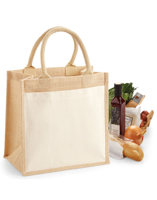 Cotton Pocket Jute Midi Tote - Natural
